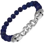 Stretch St. Steel Bracelet w/ Dark Blue Bead & Skull Accent